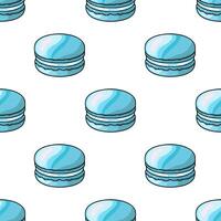 Seamless pattern of hand drawn light blue macarons with textured filling, perfect for bakery branding or sweet themed design projects. vector