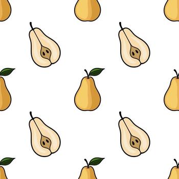 sin costura modelo de mano dibujado peras, presentando todo y reducido a la mitad frutas en un juguetón, minimalista estilo con un toque de Clásico encanto. vector