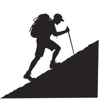 Determined Hiker Ascending Steep Mountain Trail Silhouette of a Lone Adventurer Conquering a Challenging Climb vector