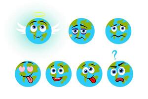 Cute Earth cartoon mascot with different emotions. vector