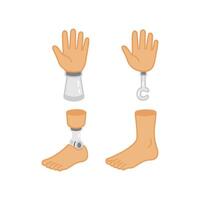 Hand and leg prosthesis icon set. vector