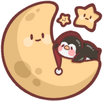 penguin sleeping on the moon with stars png