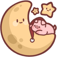 pig sleeping on the moon with stars png