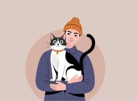 Yound Man Holding A Cat vector