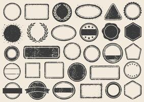 Retro Grunge Stamps frames icon shape set. Black round and square empty stamp border pack. Blank Stamp template grunge ink rubber labels collection. illustration image Isolated on white background. vector