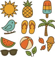 Summer icons including sun, palm tree, ice cream vector