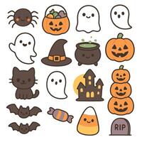 Halloween icons with ghosts and pumpkins vector