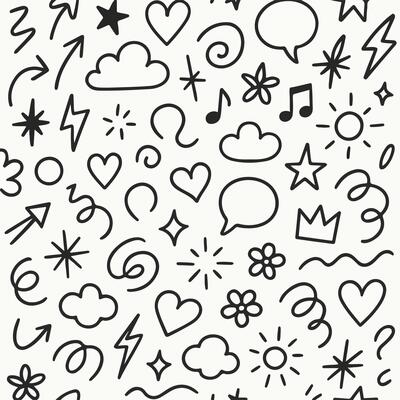 A Line marker hand drawn brush arrow element set. Sketch pencil stroke graphic pen underline scribble icon. Hand drawn line heart, crown, star symbol highlight marker shape. illustration