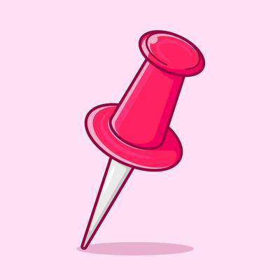 Red thumbtack Flat Icon. Cartoon style illustration isolated on pink background.
