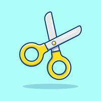 Colorful cartoon scissors with yellow handles. Flat icon illustration vector