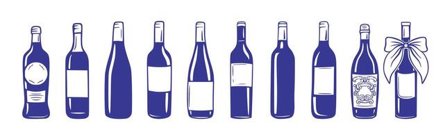 Wine Bottle Collection - Hand Drawn for Bar, Winery, or Vintage Menu Illustration Design vector