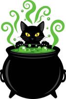 Mischievous brew a black cats bubbling cauldron caper for halloween fun vector