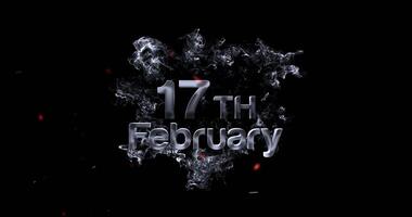 17 February text animation, the seventeen of february appears through a mystical smoky veil with sparks video