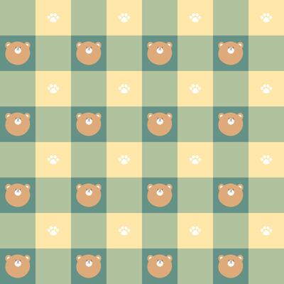 seamless minimal bear repeat pattern in green and yellow color plaid checkered background