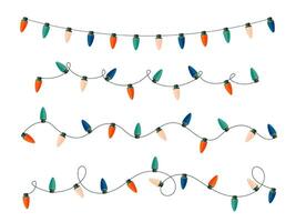 Horizontal curved Christmas light string frame. Classic bulbs. vector