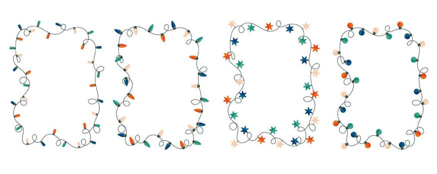 Vertical rectangular Christmas light string stylized frame. vector