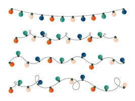 Horizontal curved Christmas light string stylized frame. Classic rounded shaped bulbs. vector