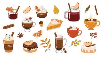 Fall desserts and beverages collection vector