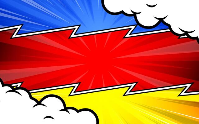 Colorful pop art comic background panel with clouds.