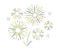 India flag color fireworks isolated on white background. Flat style round firecracker. Holiday decoration elements. Radial light beams salute sparks for independence republic day. vector