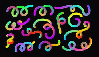 Liquid Gradient wavy lines set. Dynamic neon ribbons. Geometric smooth shapes. Flowing abstract elements. Rainbow vivid Squiggle collection for poster banner card flyer. illustration. vector