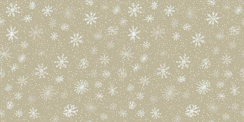 Winter Snowflakes Seamless Pattern on pastel gold background. Christmas hand drawn white snow element. Cute soft New year texture for print, wrapping paper, design, fabric, decor, gift, banner.