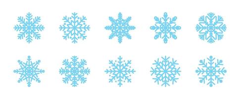 Geometric blue Snowflake set. Line Icons. Merry Christmas and happy new year banner poster card decoration. Snow symbol with editable Stroke. Minimalist illustration. vector