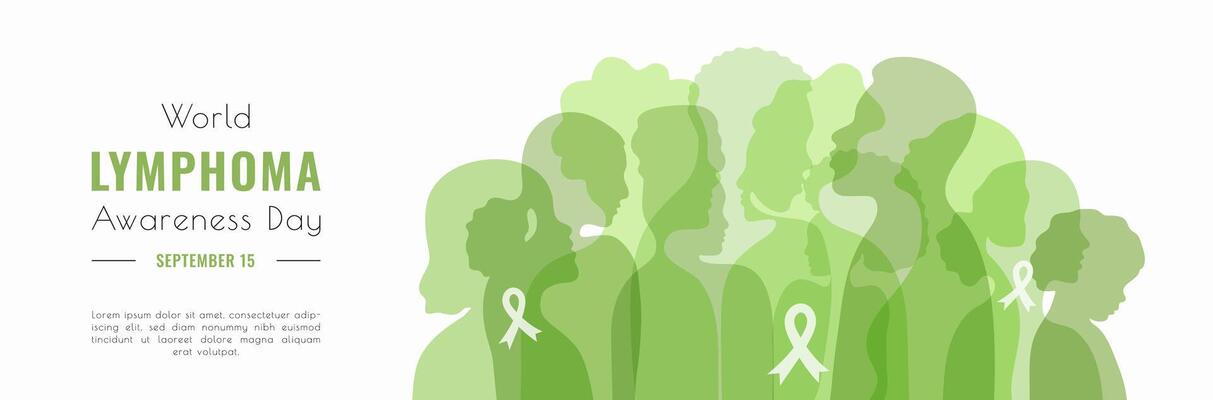 World Lymphoma Awareness Day banner template. Minimalist modern background with green ribbon and copy space. illustration for info web. Flat style.