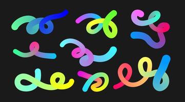 Colorful Rainbow Abstract Gradient Shapes Set. Graphic Pattern with Wavy Lines in Bright Colors. Fluid Wave Elements of Colorful Squiggly Designs vector