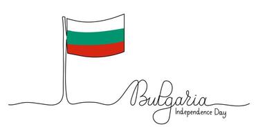 Independence Day of Bulgaria text banner template. Bulgarian Flag abstract background design. Editable stroke hand drawn lettering. One continuous line art background. Outline drawing for poster card vector