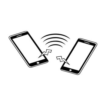 Data transfer between two mobile phones wireless connection data sharing file transfer communication technology black and white illustration on white background simple design vector