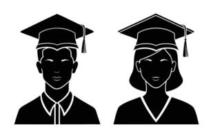 Graduation Day A Black and White Illustration of a Male and Female Graduate Wearing Caps Representing Achievement Education and the Culmination of Academic Success in vector