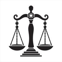 Black silhouette of justice scales with ornate details on white background balance legal vector