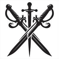 Three crossed swords black silhouette on white background weapon medieval vector