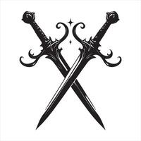 Two ornate black swords crossed with a starburst emblem between them crossed swords weapon vector
