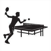 Black silhouette of a man playing table tennis hitting a ball ping pong sport vector