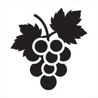Black silhouette of a grape cluster with leaves on white background grapes fruit 2 vector