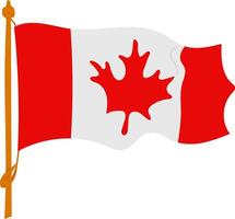 Waving Canadian flag with red maple leaf on white and red background, simple flat illustration. Concept of national pride, patriotism, Canada Day and celebration. vector