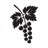 Black silhouette of grapes with leaves on a white background fruit food vector