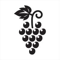 Black stylized bunch of grapes with leaf and vine fruit food vector
