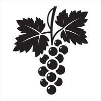 Black silhouette of a grape cluster with leaves on white background grapes fruit 1 vector