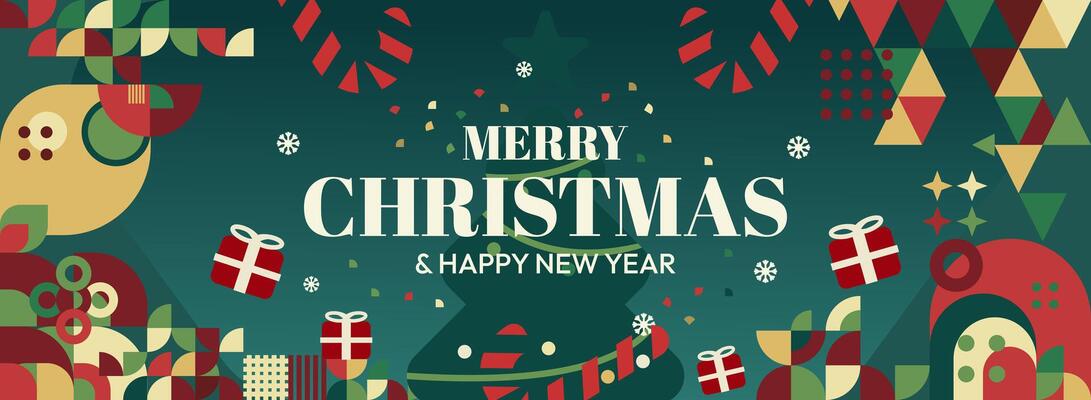 Celebrate with flair. Vibrant backgrounds for Christmas and New Year featuring artistic geometric elements for your festive promotions.