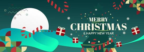 Festive and fun. Christmas and New Year templates featuring lively geometric patterns for horizontal banners and holiday prints. vector