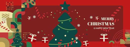 Celebrate the season with vibrant Christmas and New Year backgrounds. Geometric designs for horizontal banners, perfect for festive websites. vector