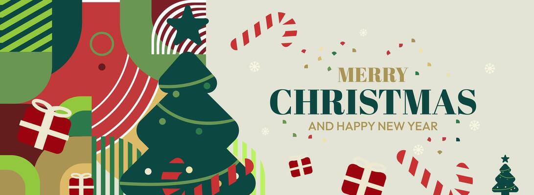 Festive and Fun Christmas and New Year Backgrounds. Artistic Geometric Elements for Your Website and Holiday Cards.