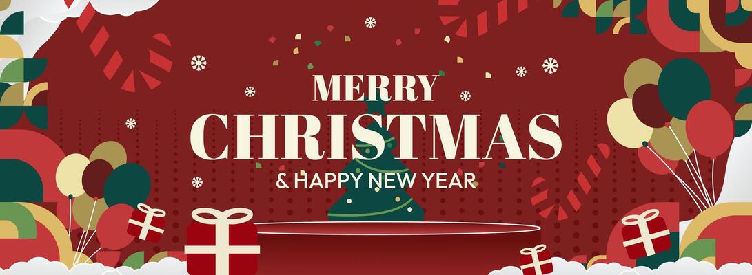 Stylish Holiday Backgrounds. Unique Christmas and New Year Designs with Artistic Geometric Elements for Your Website.