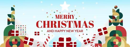 Brighten your celebrations with modern Christmas and New Year backgrounds. Horizontal banners adorned with playful geometric patterns. vector