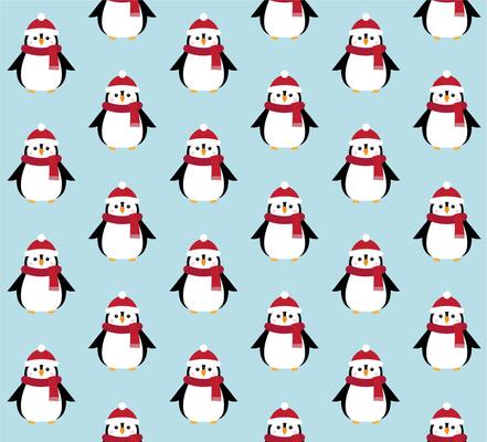 Seamless patterns of penguin in Santa Claus