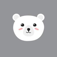 Flat cartoon hand drawn doodle polar bear face isolated on gray background vector