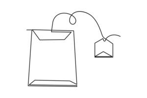 Tea bag continuous stroke line art minimalist style isolated on plain white illustration background vector